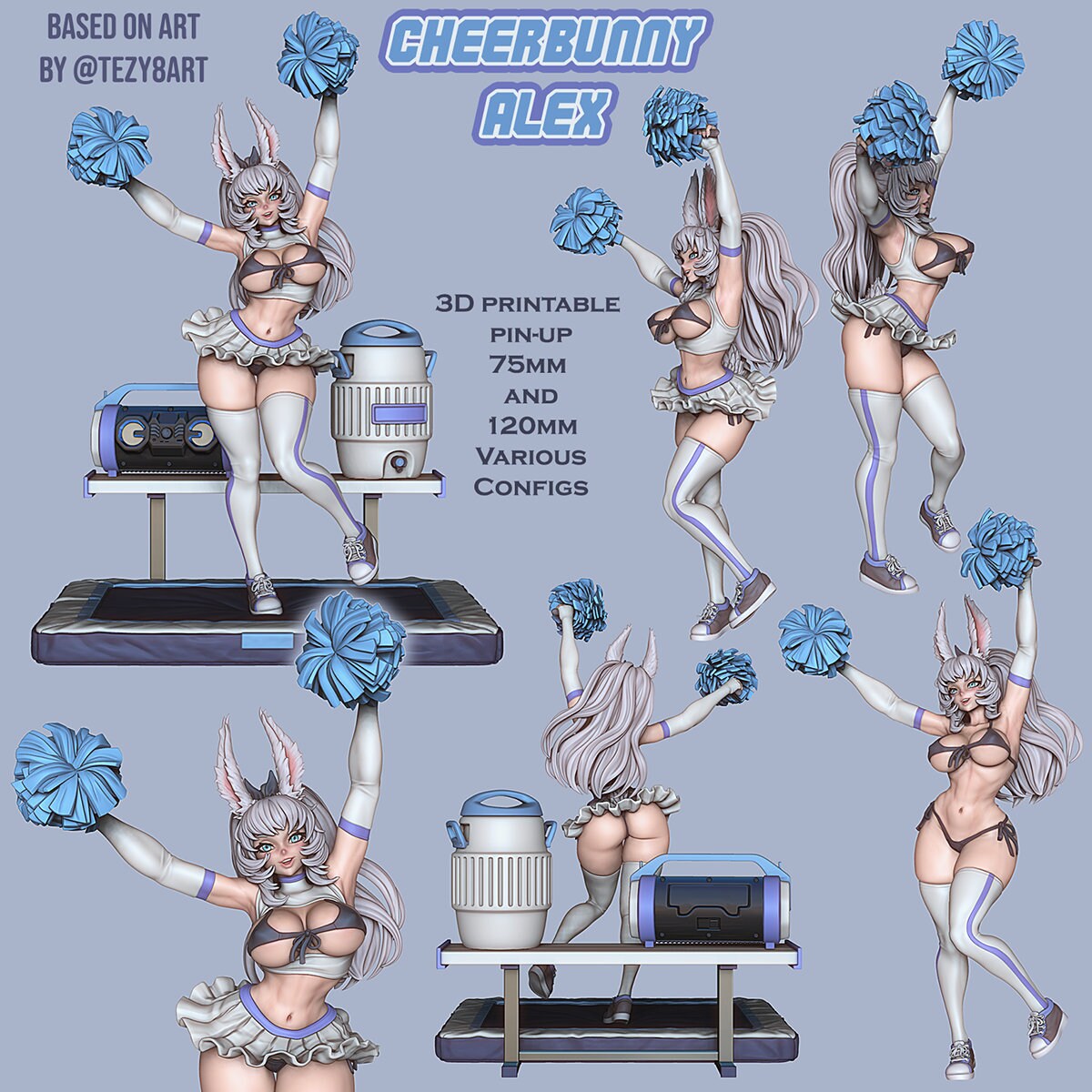 Cheer Bunny Pinup 3d Printed Model Kit