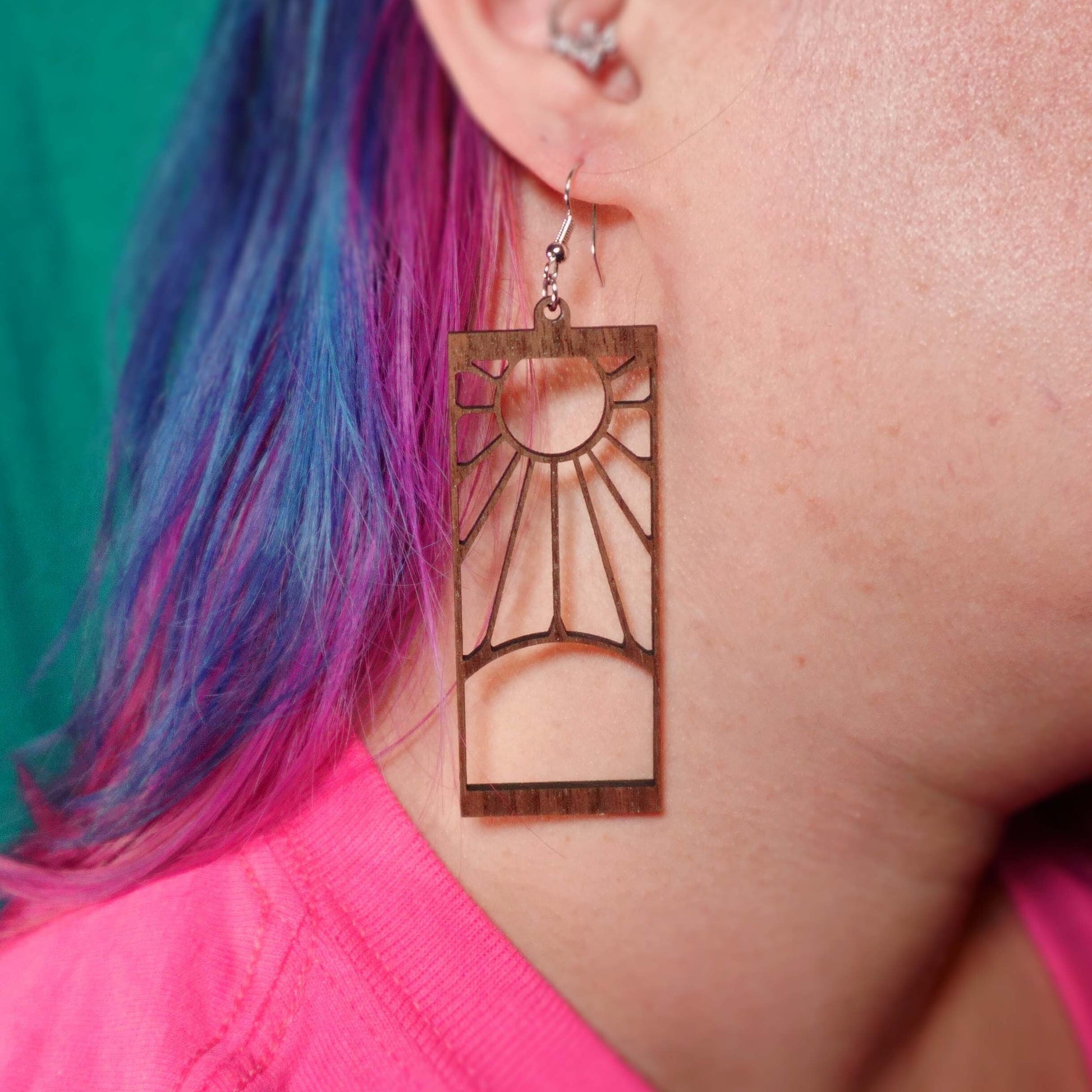 Hanafuda Wood Cut Earrings