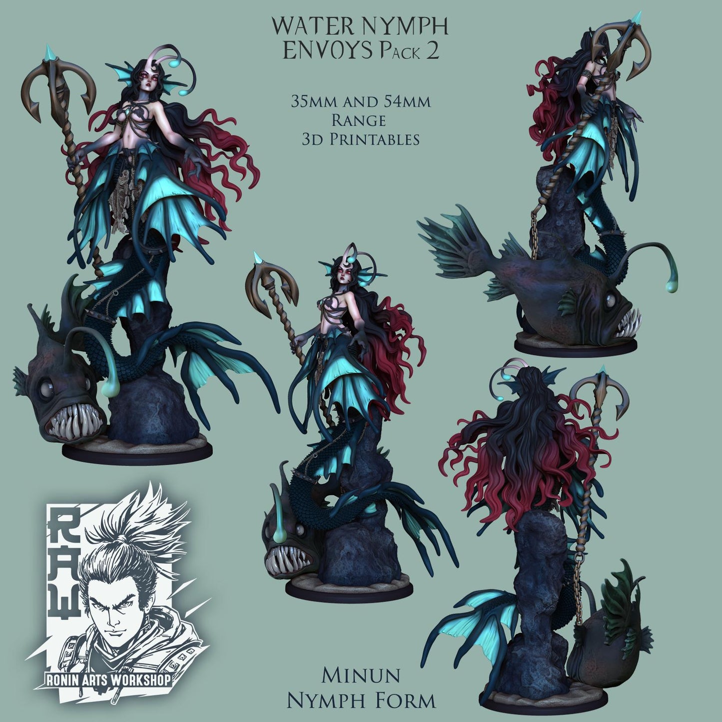 Mermaid Water Nymphs 3d Printed Miniatures 54mm