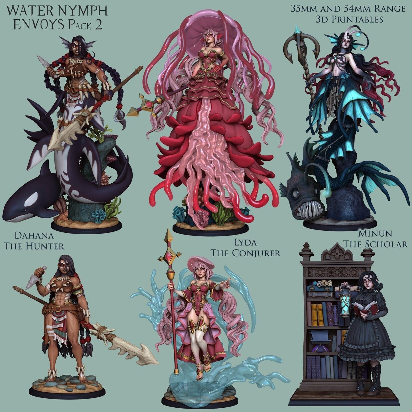 Mermaid Water Nymphs 3d Printed Miniatures 54mm