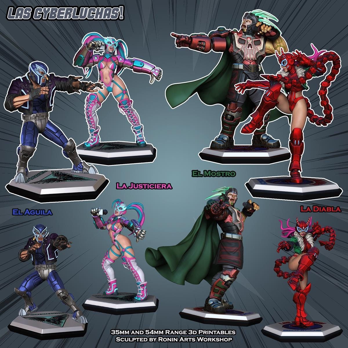 Cyber Luchadores 3d Printed Miniatures 54mm