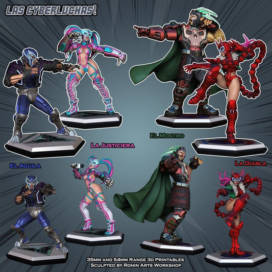 Cyber Luchadores 3d Printed Miniatures 54mm
